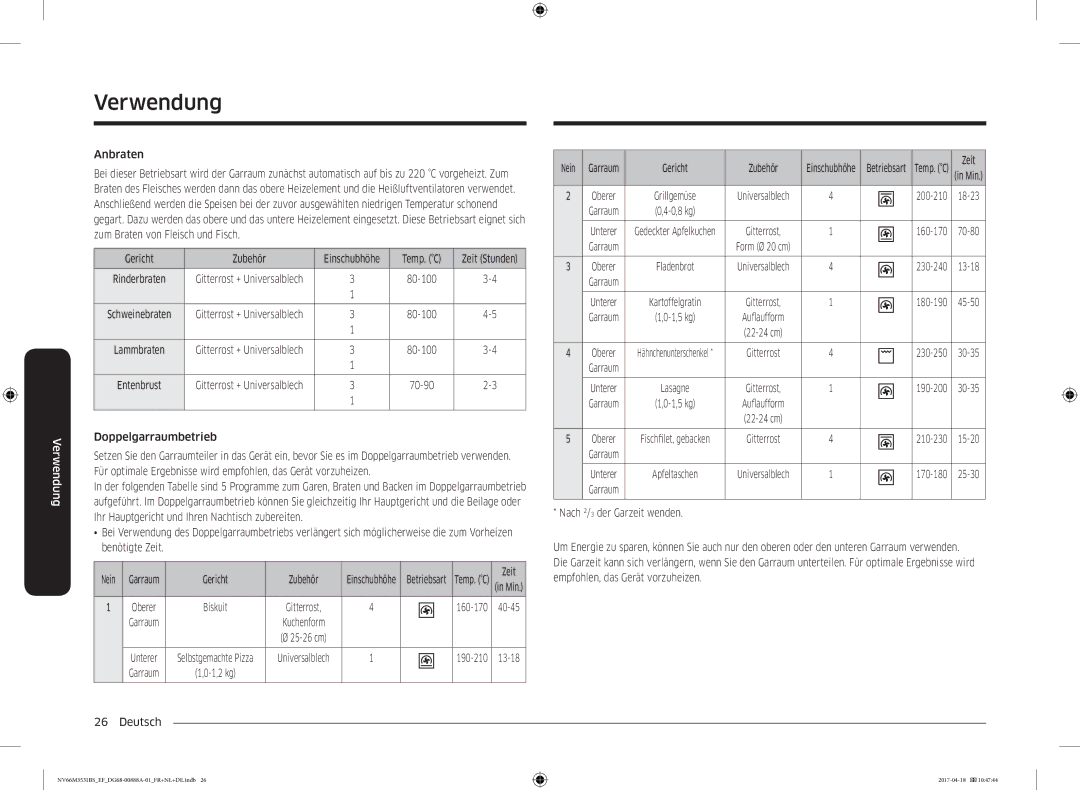 Samsung NV66M3531BS/EF manual Anbraten, Deutsch 